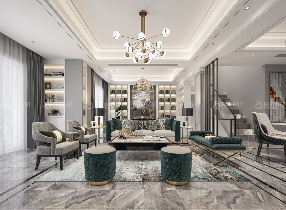 石湖桃花源280㎡美式轻奢别墅装修案例