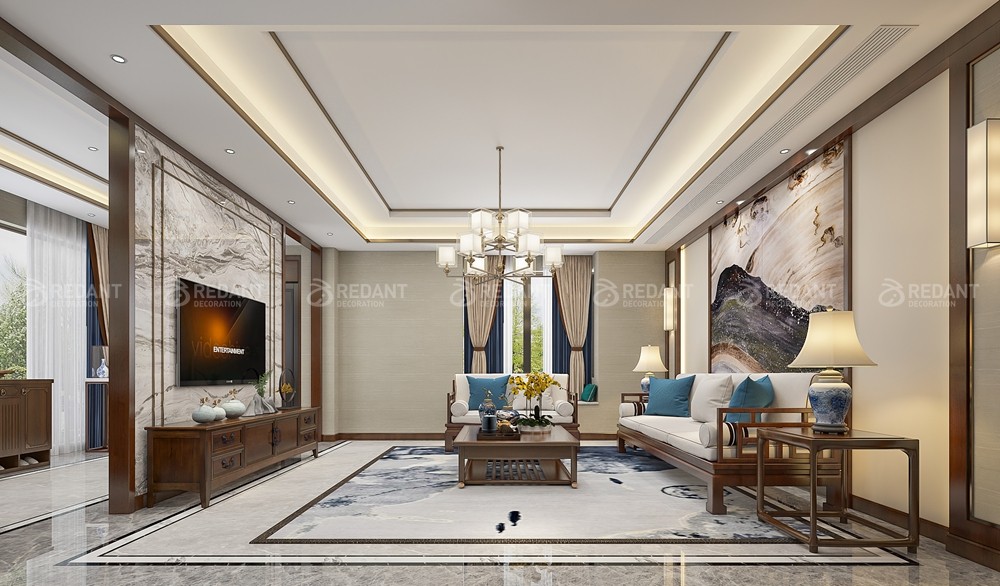 现代园墅460㎡新中式风格别墅装修案例