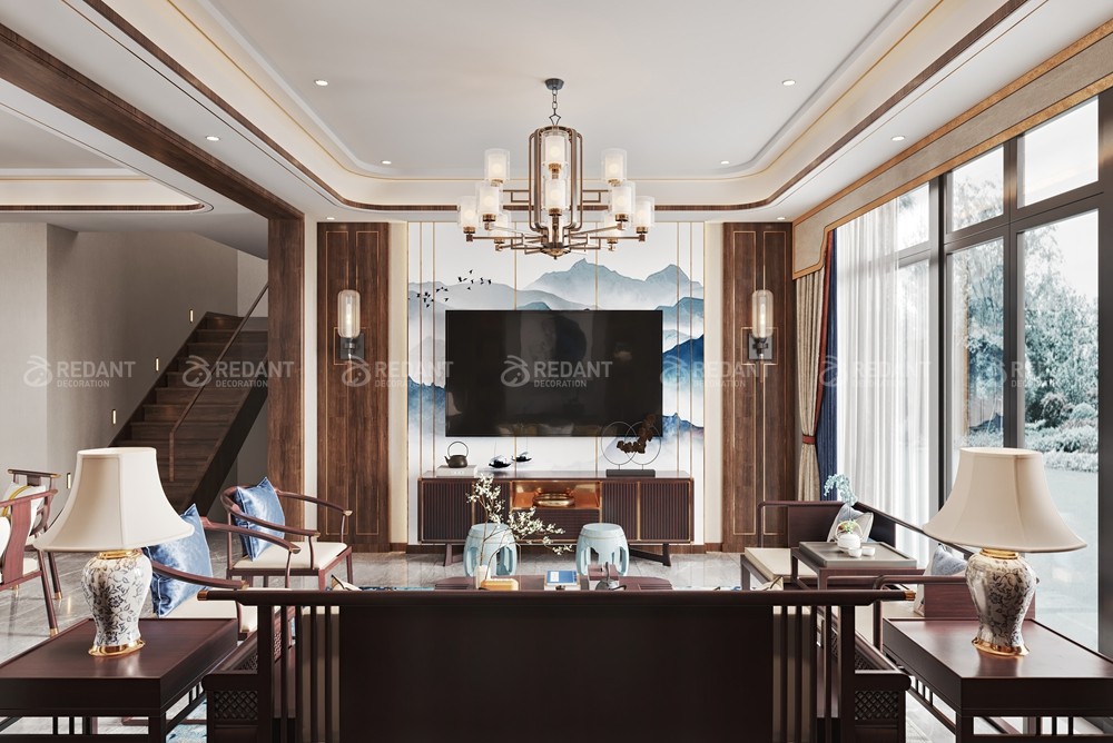 世茂石湖湾300㎡新中式风格联排别墅装修案例