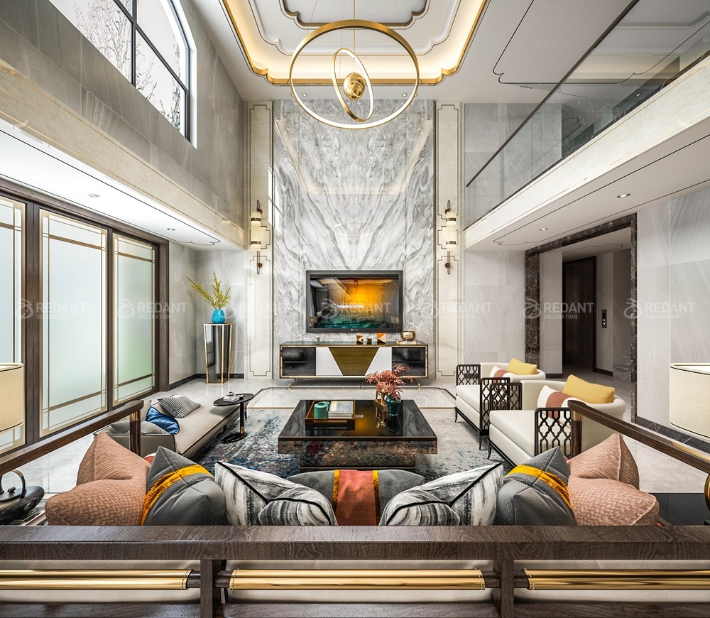 钓鱼台300㎡现代中式风格别墅装修案例