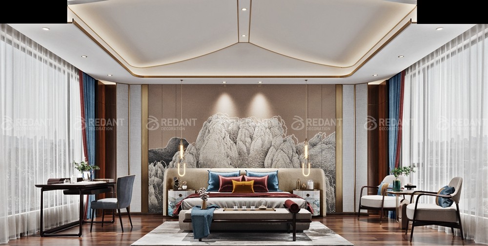 和沁园300㎡新中式风格别墅装修案例