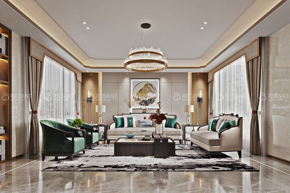 和沁园300㎡新中式风格别墅装修案例