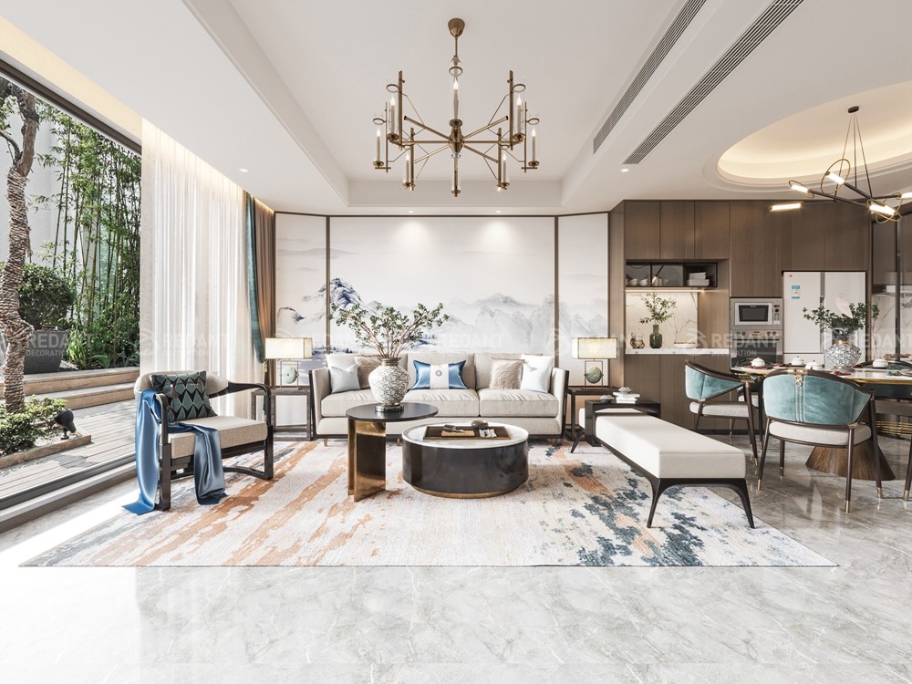 中粮本源300㎡新中式风格别墅装修效果图