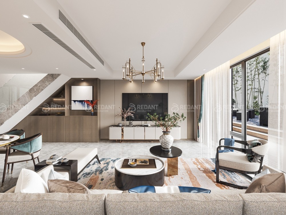 中粮本源300㎡新中式风格别墅装修效果图