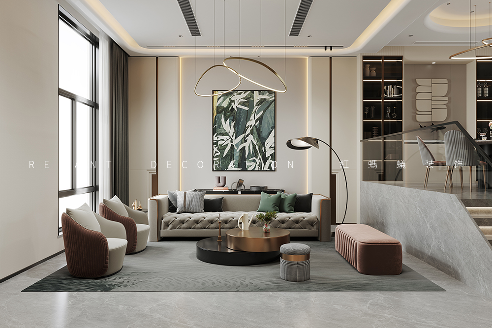 东晶国际丨300平现代轻奢风格别墅装修效果图